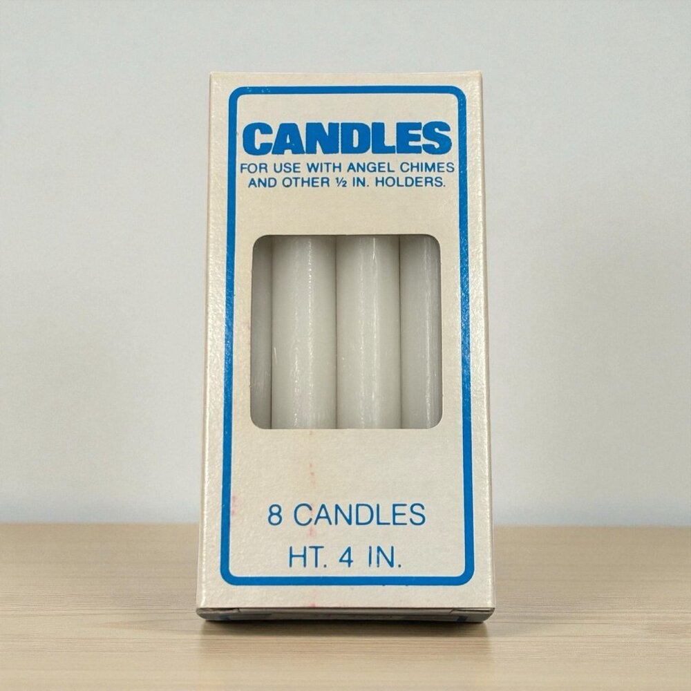 Box Vintage 8 Angel Chime 4 Inch Candles for 1/2 Inch Candle Holders WHITE